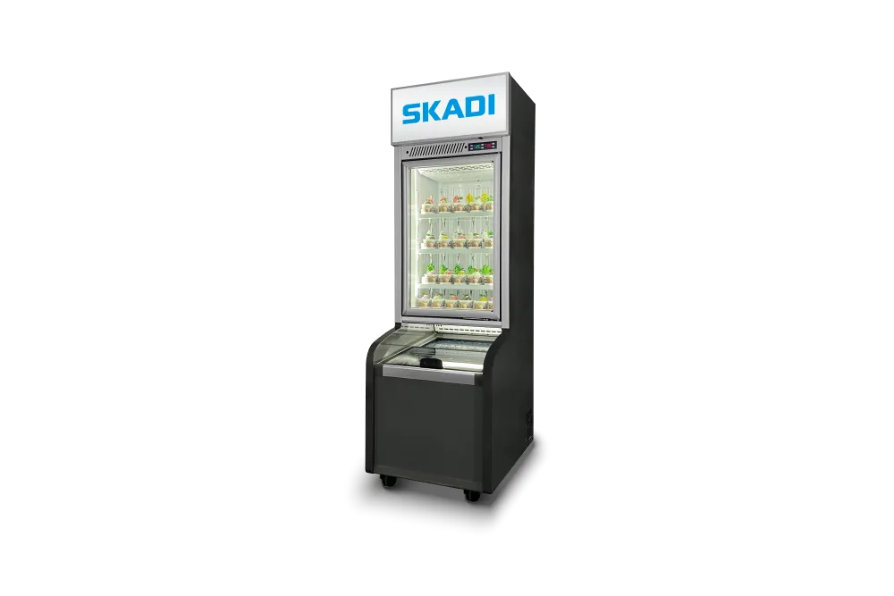 Image of Compact Combination Freezer for Commercial Use | CFC-678A from Skadi, displaying a single glass door with LED-lit shelves, ideal for compact spaces in retail environments. The design combines durability with efficiency, catering to small-scale commercial freezing needs.